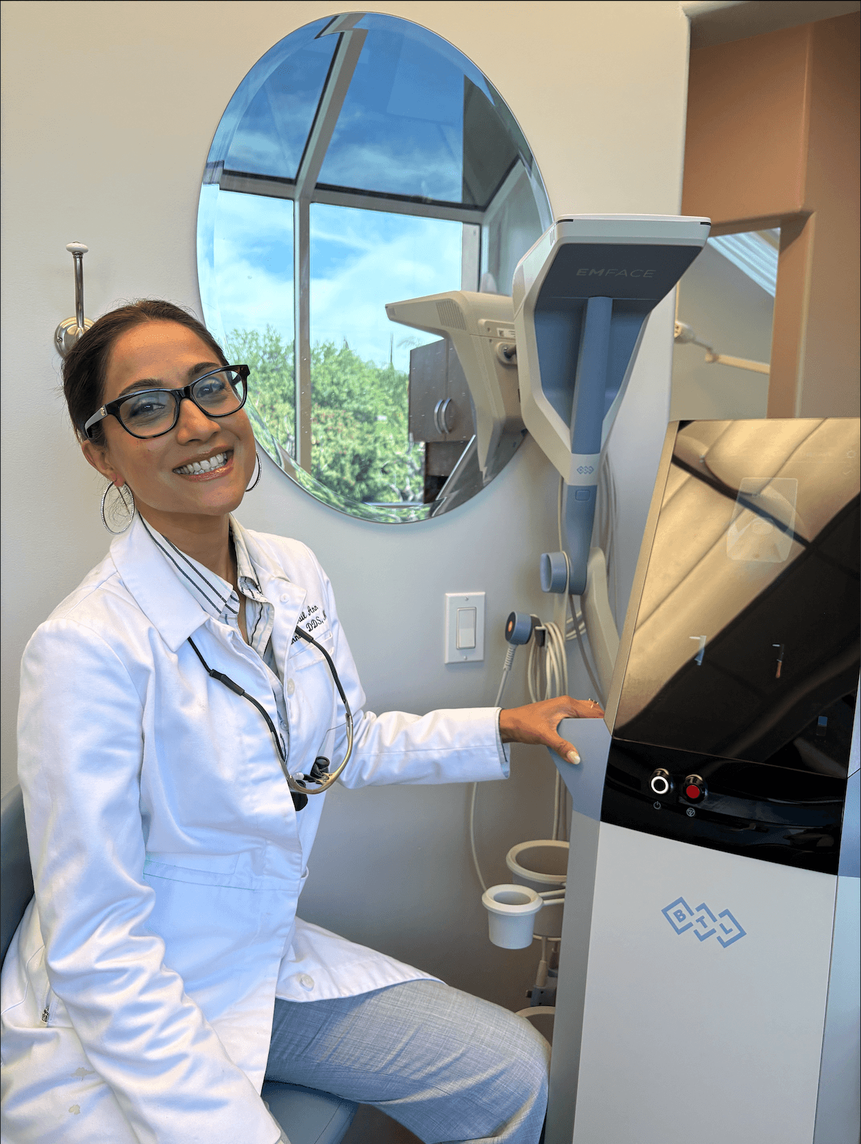 Dr. Krishnan with BTL Emface machine - advanced non-surgical facial rejuvenation